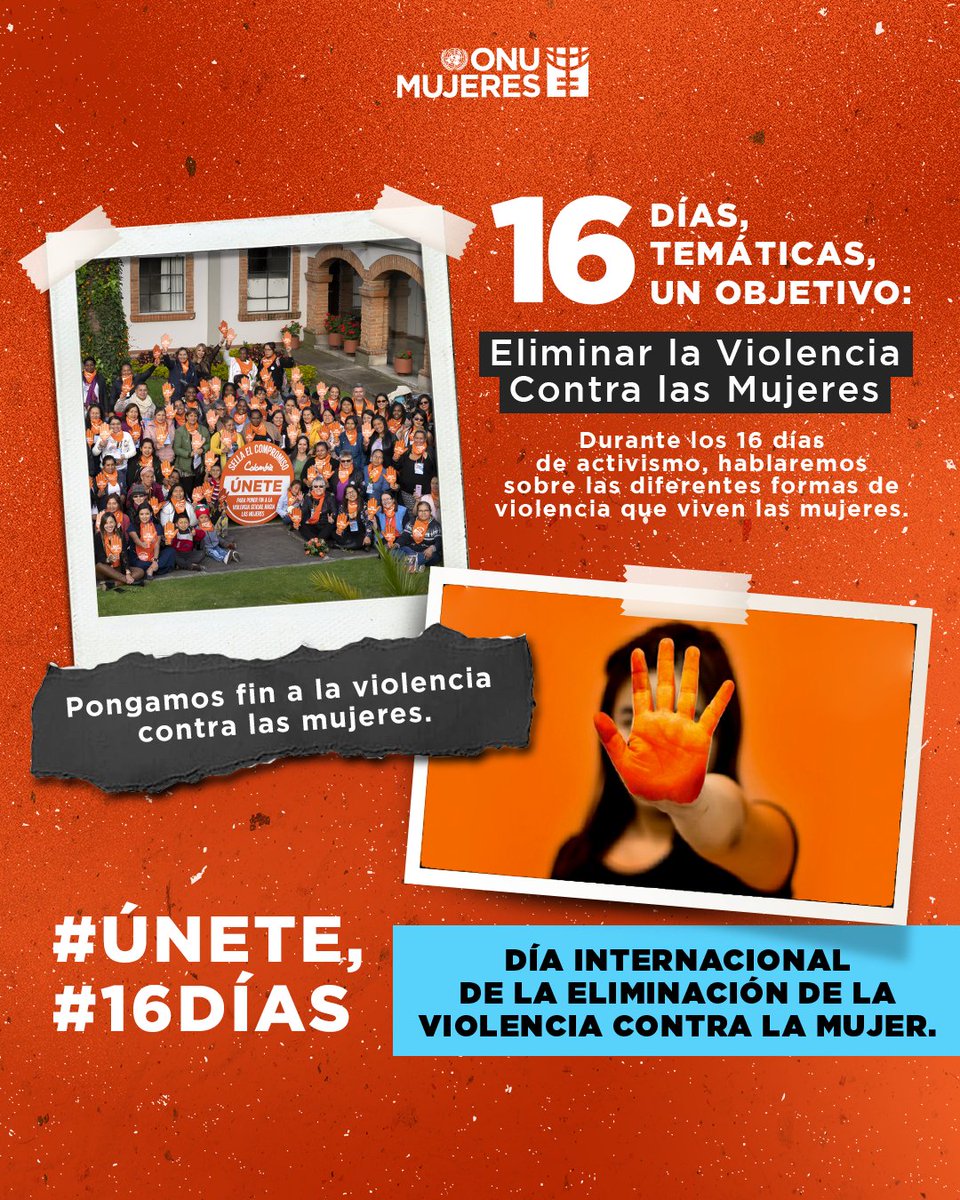 #25N
Hoy es el Día Internacional de la Eliminación de la Violencia contra la Mujer

En estos  #16Días de activismo hablaremos de 16  tipos de violencia que viven las mujeres y cómo podemos detenerlos. 

#Únete y pongamos fin a la violencia contra las mujeres ya