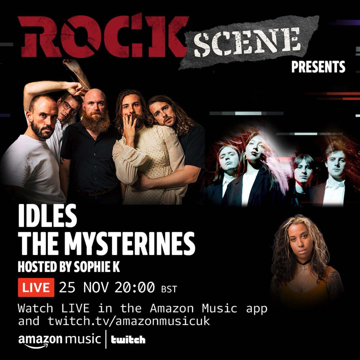 Jjkrazy's tweet photo. #RockScene 🔊 @AmazonMusicUK
Join @iamsophiek with @idlesband + @TheMysterines Tonite for a live session.
Watch it live @Twitch from 8pm ♥️♣️♦️♠️
#HollowLife 🔥 #badhare 🎚️ #exitlive 💋
#SoundAndVision ⚡️ #getyourgigon https://t.co/duibrPAlSA