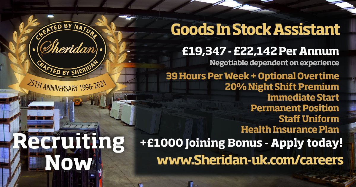 SheridanWorktop's tweet photo. We're hiring! We have a small number of opportunities available for the right candidates, with a £1000 signing on bonus.*

> 7.5 T Driver - Wakefield
> CNC Machinist - Nights
> Goods In Stock Assistants

Find out more at https://t.co/epP68MoKlK https://t.co/cCdS1RmP8U
