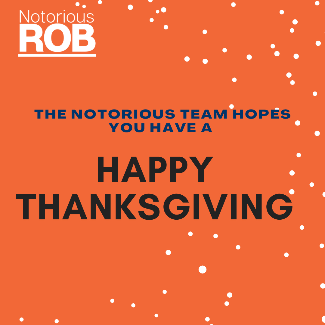 robhahn's tweet photo. Happy Thanksgiving from the Notorious team! We’re thankful for your support and hope you have a great holiday with loved ones. 🦃

#notoriousrob #thanksgiving #thanksgiving2021 #gratitude #ThankYou https://t.co/ER82auDBgy