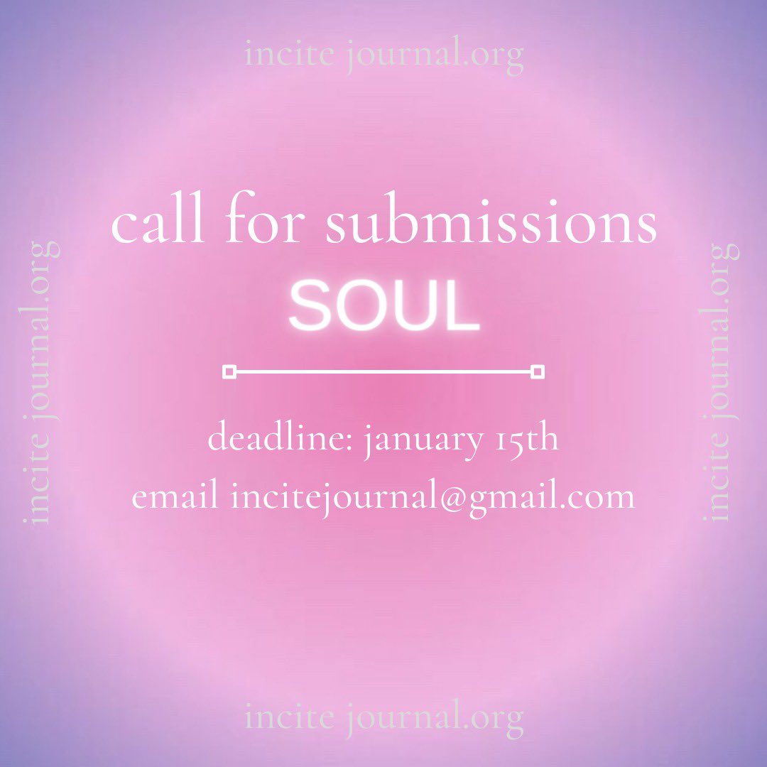 incite_journal's tweet photo. Reminder to start brainstorming for submissions due January 15! 
Be creative, the theme is open to your interpretation! ✨ https://t.co/SvrHj46pSG