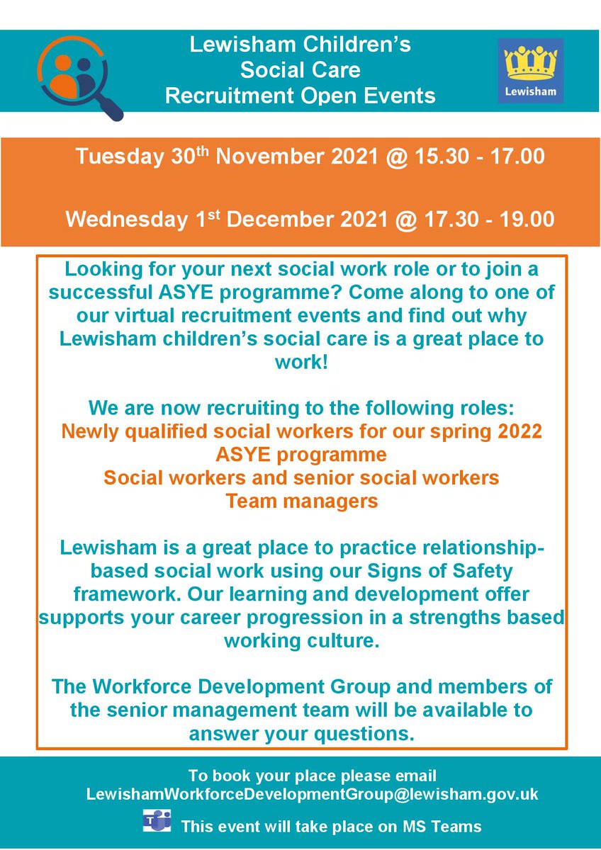 WorkDevGroup's tweet photo. 1 WEEK TO GO!!

We are pleased to announce we are hosting a virtual Recruitment Open event. This is an amazing opportunity to meet and speak with staff who work within Lewisham to gain a better insight.

Email the team to register your interest. https://t.co/z0hxNKXPY1