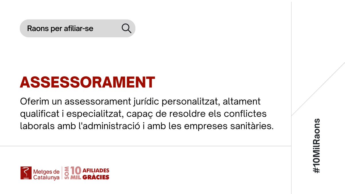 metgescatalunya's tweet photo. Sabíeu que uns dels serveis que oferim està relacionat amb l’assessorament jurídic personalitzat? ⚖️
✅ Estem capacitats per resoldre els conflictes laborals de la professió mèdica. #10MilRaons
🔗 https://t.co/rZJNzTxhoB https://t.co/Ei0BXewxzo