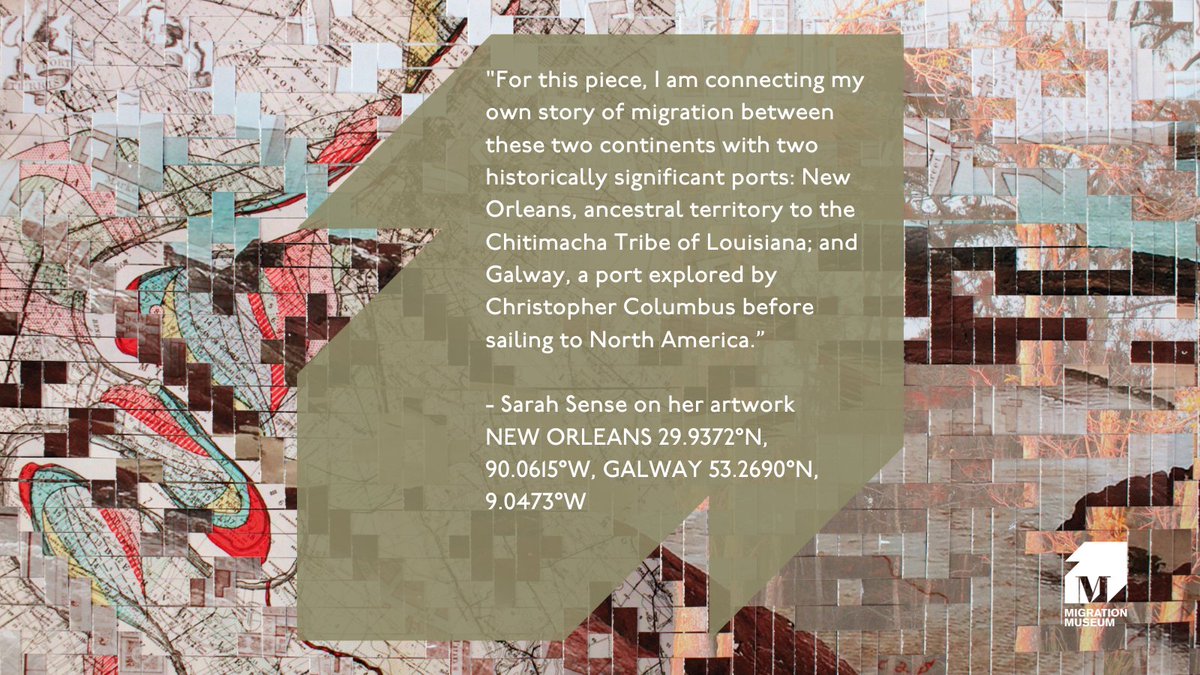MigrationMuseum's tweet photo. To mark #Thanksgiving we’re sharing artist #SarahSense’s artwork which features in our Departures exhibition. Sarah is of Chitimacha, Choctaw, and European heritage. Visit us in @Lewishamcentre to discover more about Sarah’s work #DeparturesMM #TheMayflower https://t.co/vq88JQuLWm