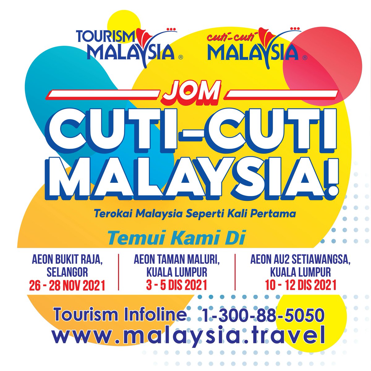 TourismMalaysia's tweet photo. Come and join us at ‘Jom #CutiCutiMalaysia’ travel roadshow!
Enjoy varieties of hotel deals and travel packages with e-voucher discounts up to RM100 at Shopee. For the first 12,500 purchases will receive an additional RM20 shopping e-voucher at Shopee. https://t.co/jNKx4qrcaP https://t.co/tkFj4MA0ln