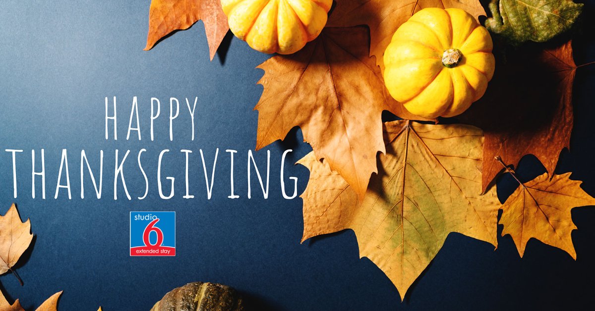 Studio6Lackland's tweet photo. ♥🦃Happy Thanksgiving to you and yours! from all of us at Studio 6 San Antonio ♥🦃
#HappyThanksgiving #Studio6 https://t.co/xprtDixw3P