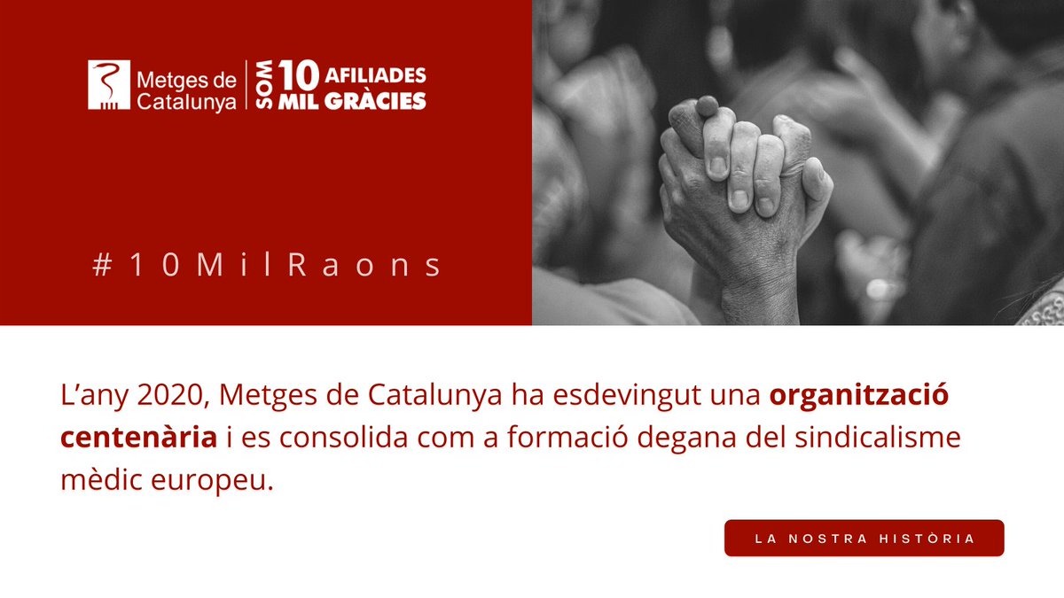 metgescatalunya's tweet photo. Gaudim de l’experiència de 100 anys en el sector! 🎊
Volem donar especials gràcies als més de 10.000 afiliats i afiliades que participen de la lluita diària per al futur dels metges i metgesses de Catalunya. #10MilRaons 👇
🔗 https://t.co/rZJNzTOSg9 https://t.co/jLnlmdX4gX