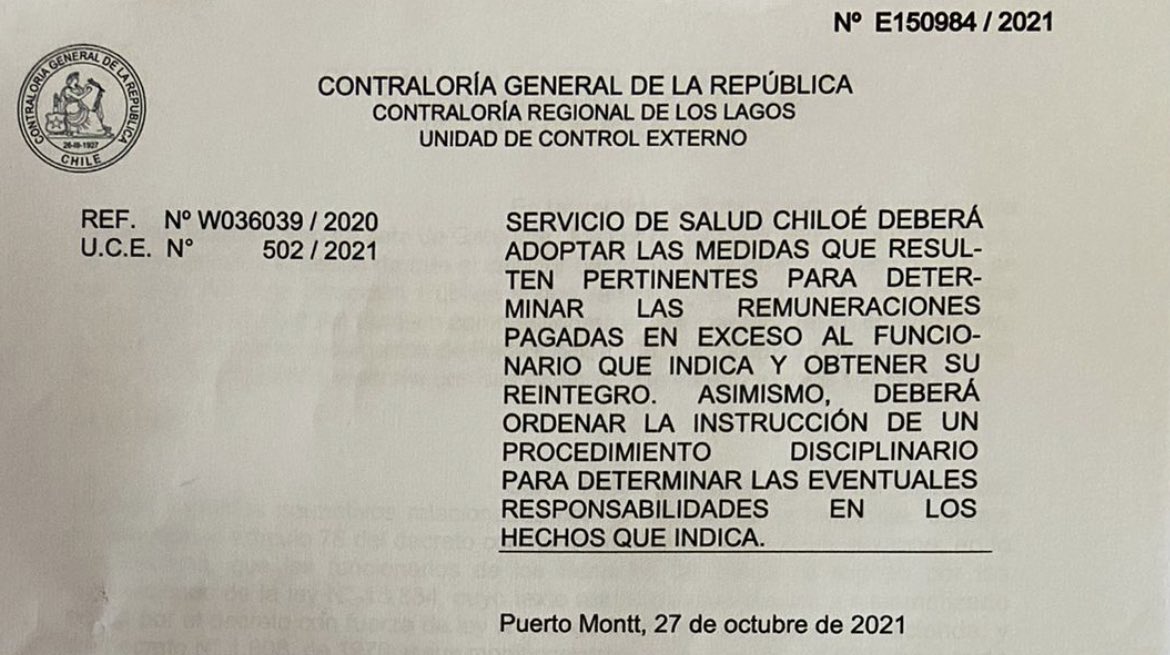 Contraloría confirma que Servicio de Salud de Chiloé es una caja pagadora de favores políticos. Concejal de Chonchi, Eduardo Andrade, deberá reintegrar dineros por horas no trabajadas, como también deberá realizarse sumario administrativo por hacer campaña en horario laboral.