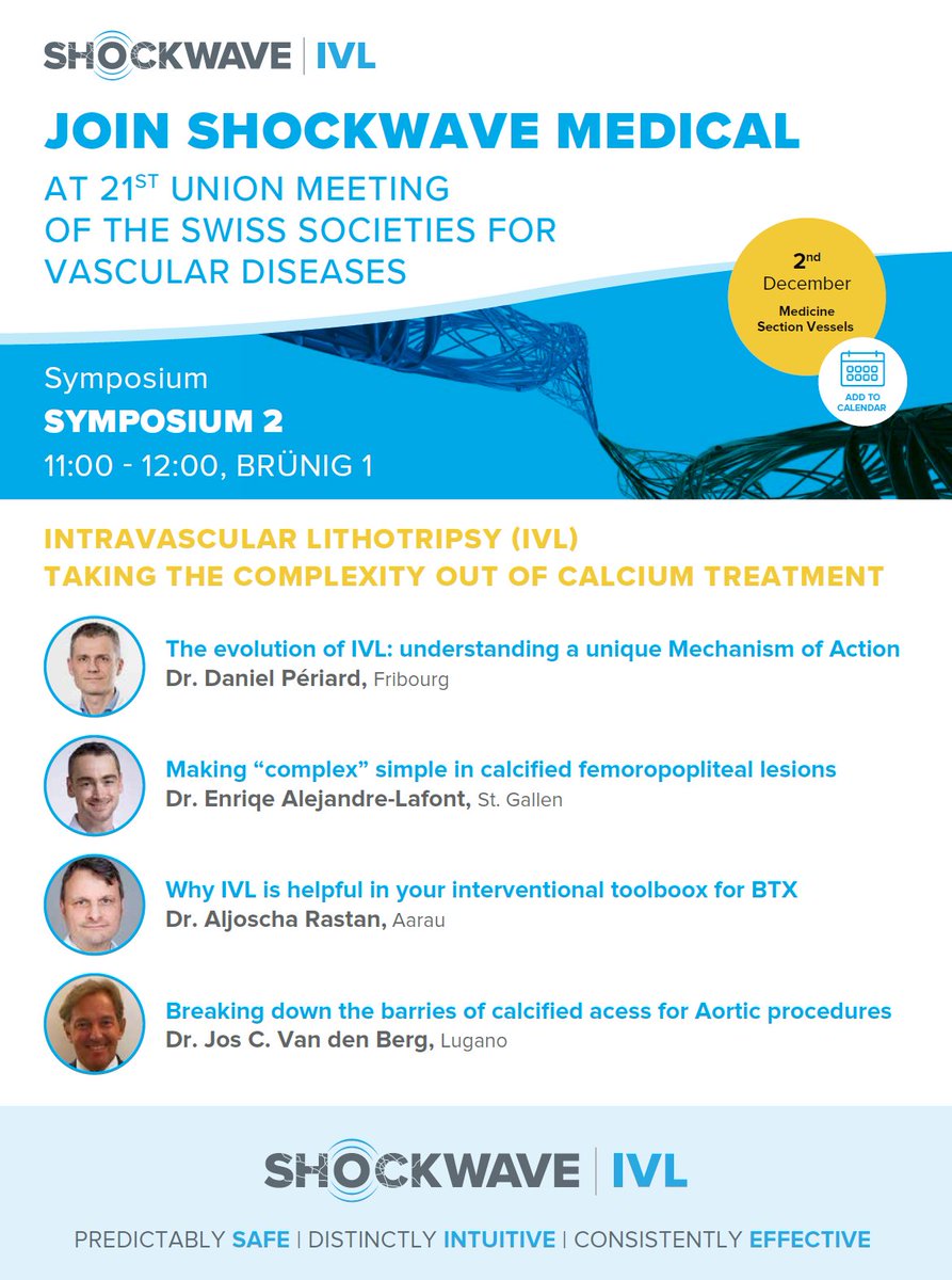 ShockwaveIVL's tweet photo. Join us for the #ShockwaveIVL Symposium at 2021 Unionstagung in Switzerland to learn more about the successful treatment of calcium in peripheral lesions with #IntravascularLithotripsy.
Thu Dec 2 at 11:00am - You won't want to miss it!

ISI https://t.co/sZ0NdzXNcV #PeripheralIVL https://t.co/tN1yIRLxWX