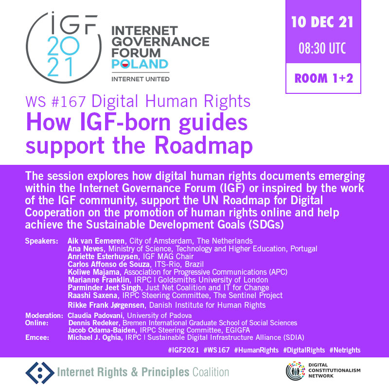 Have you registered for #IGF2021?
Join #WS167 to discuss how #IGF-led or inspired documents are contributing to help advance #HumanRights online, supporting the #UN Secretary-General's Roadmap for #DigitalCooperation
👇
bit.ly/3CVsn90
