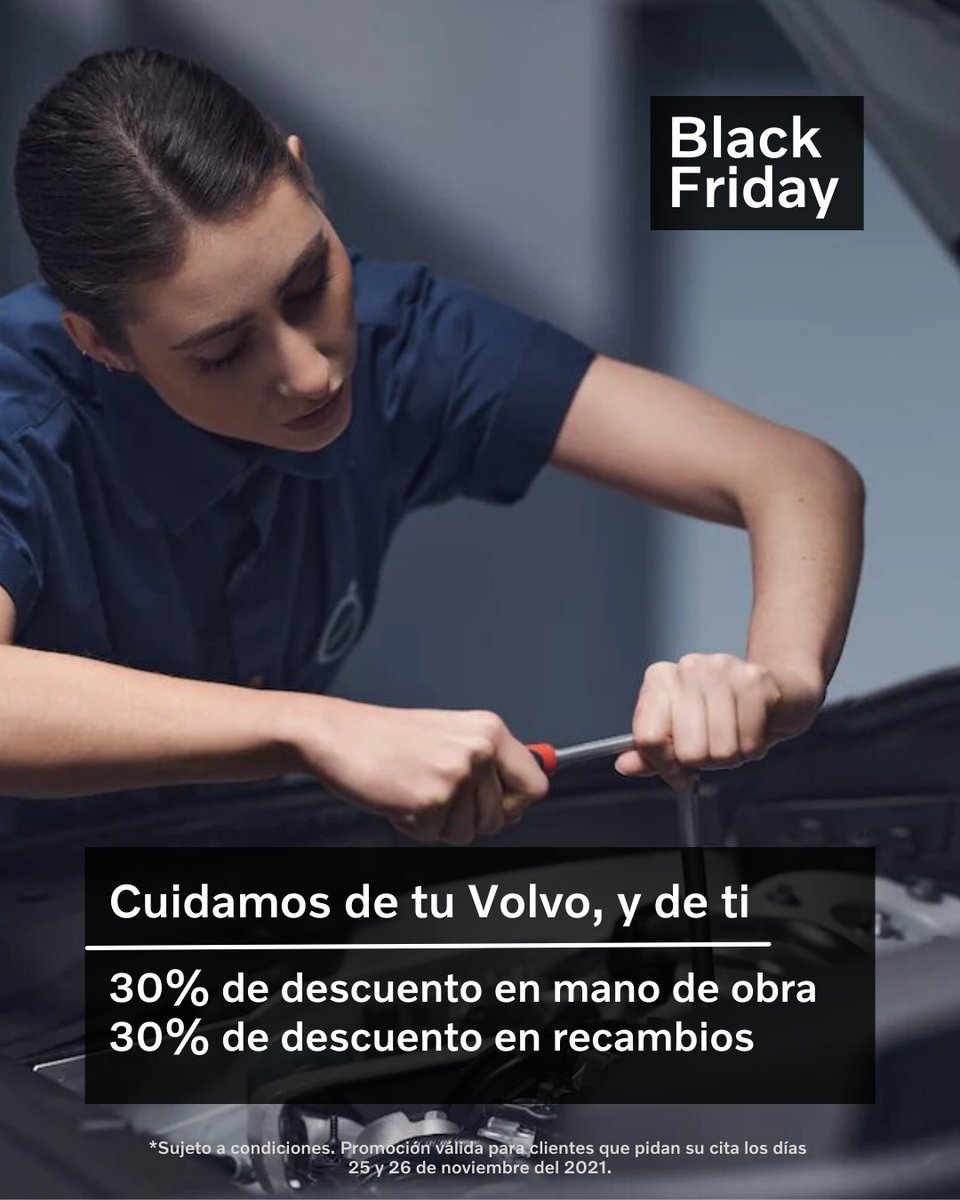 #BlackFriday >> Agenda tu cita para nuestros talleres oficiales entre el 25 y 26 de noviembre y disfruta de 30% de descuento en mano de obra y 30% de descuento en recambios.

Pide tu cita a través de >> bit.ly/2lXazZq