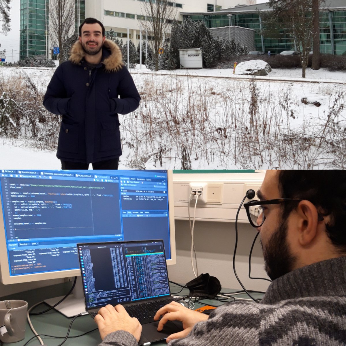 KanninenLab's tweet photo. Meet our visiting researcher @avesani_simone from @UniVerona. He’s PhD student in computer sciences and he has been helping us to unravel secrets of #mRNAseq. #November is truly the best season in #Finland...to sit inside on your computer. @TUBE_EU_Project @AIV_Institute https://t.co/vbplSx38Ji