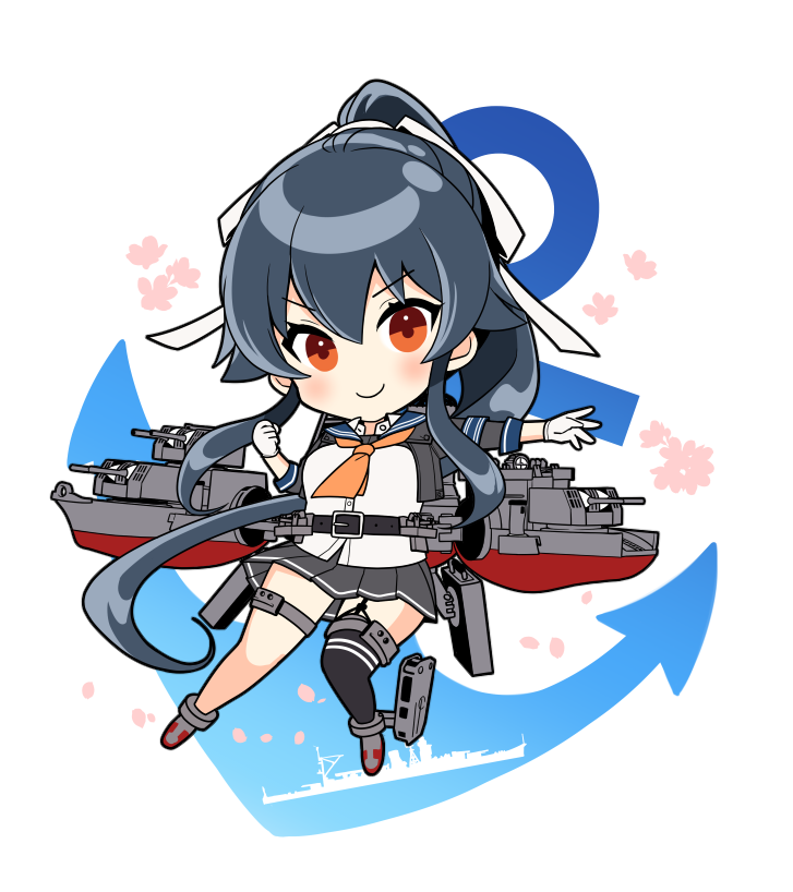yahagi (kancolle) 1girl solo black hair skirt long hair ponytail sailor collar  illustration images