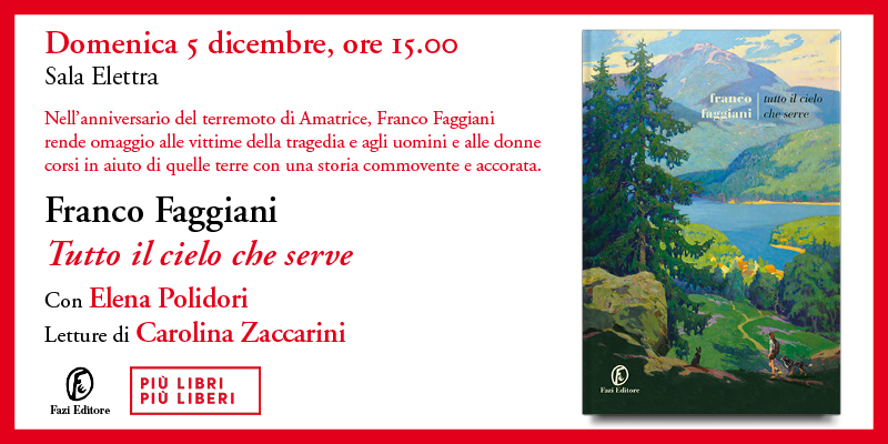 Vi aspettiamo, fra una settimana, a @piulibri21, alle ore 15 in Sala Elettra, per l'evento dedicato al nuovo romanzo di <a href="/francofaggia/">Franco Faggiani</a> «Tutto il cielo che serve». Discuterà con l'autore Elena Polidori. #piulibri21

fazieditore.it/eventi/fazi-ed…