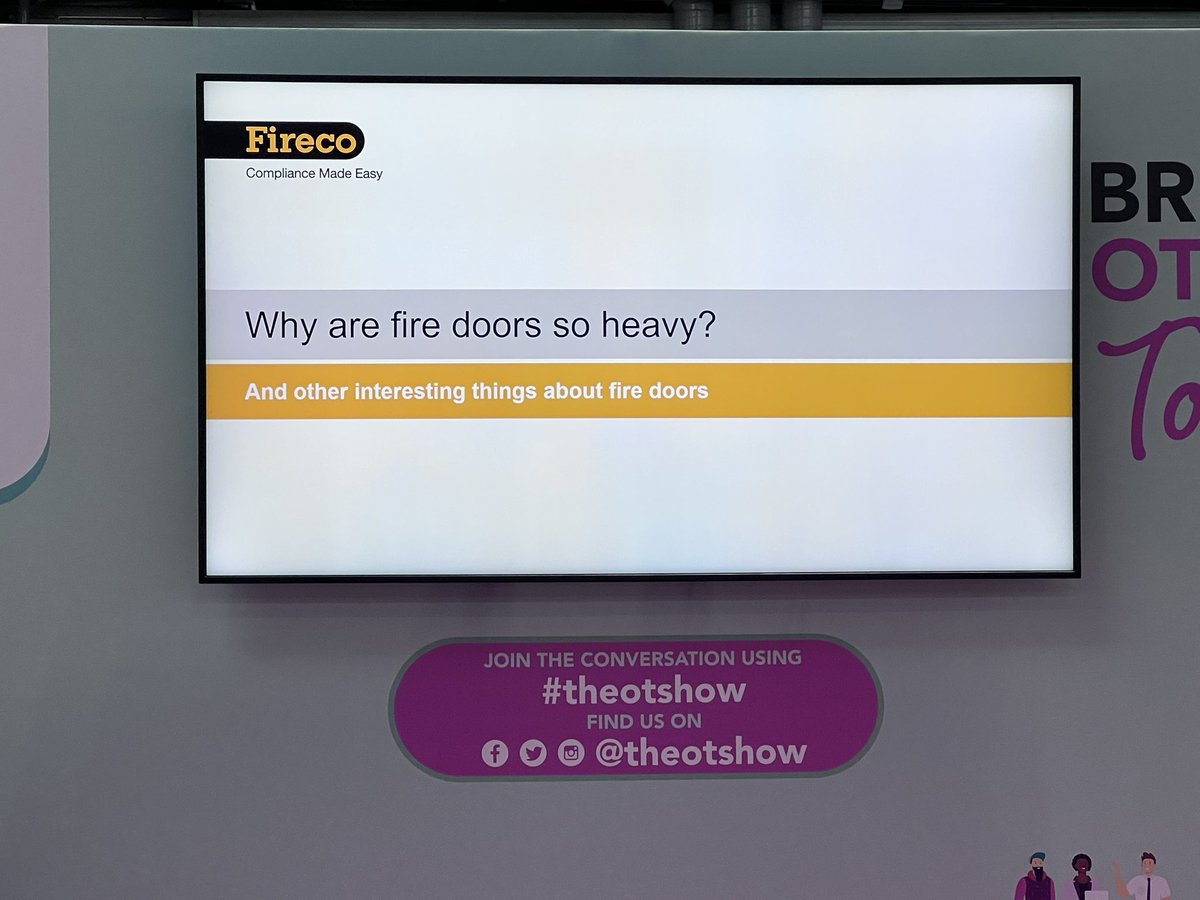 sarahHarris60's tweet photo. #OTShow @TheOTShow looking forward to a presentation on why fire 🔥 doors are so heavy by @Fireco https://t.co/SfFozjCc9s