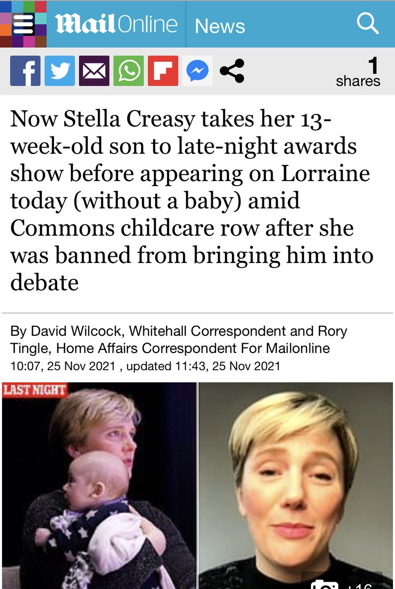 stellacreasy's tweet photo. Ha! @DailyMailUK thinks I have lost my baby - perhaps left him in the pub with a can of coke and some crisps like PMs have done? whilst I talked to @reallorraine. He was actually asleep in cot in room with me..and of course new mums can’t possibly leave the house at night…🙄🤷‍♀️😂 https://t.co/OMcd3VVDeC