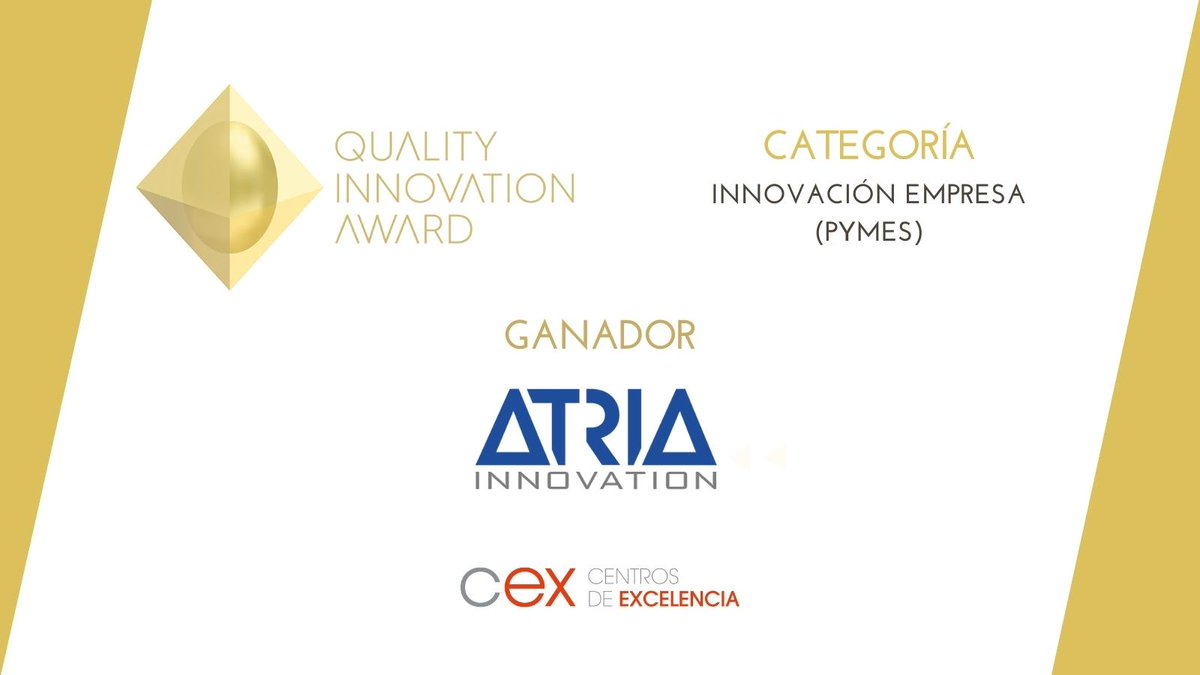#PremiosQIA Categoría #Innovación en #Pymes. Ganador: <a href="/ATRIAinnovation/">ATRIA</a>. Proyecto: #SIARA, Sistema de #InteligenciaArtificial para la identificación y clasificación de #residuos a través de #VisiónArtificial. #QualityInnovationAward #QIA