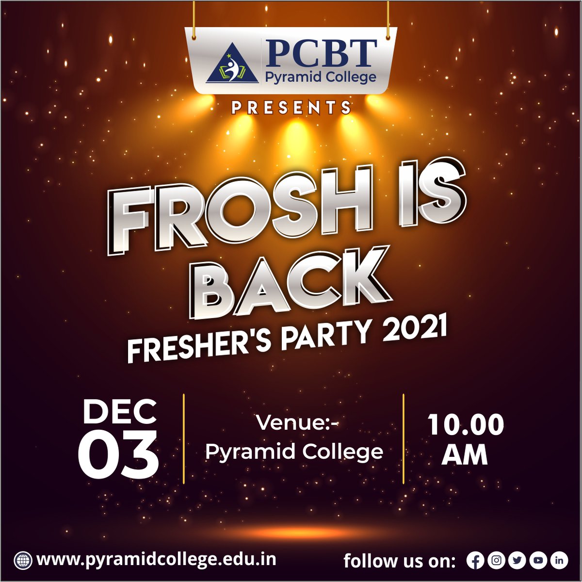 We are #delighted to inform you that we are going to host a #fresher’s #party to welcome our precious juniors. We will be very much obliged and happy if you support us through your colorful presence in making our effort meaningful.