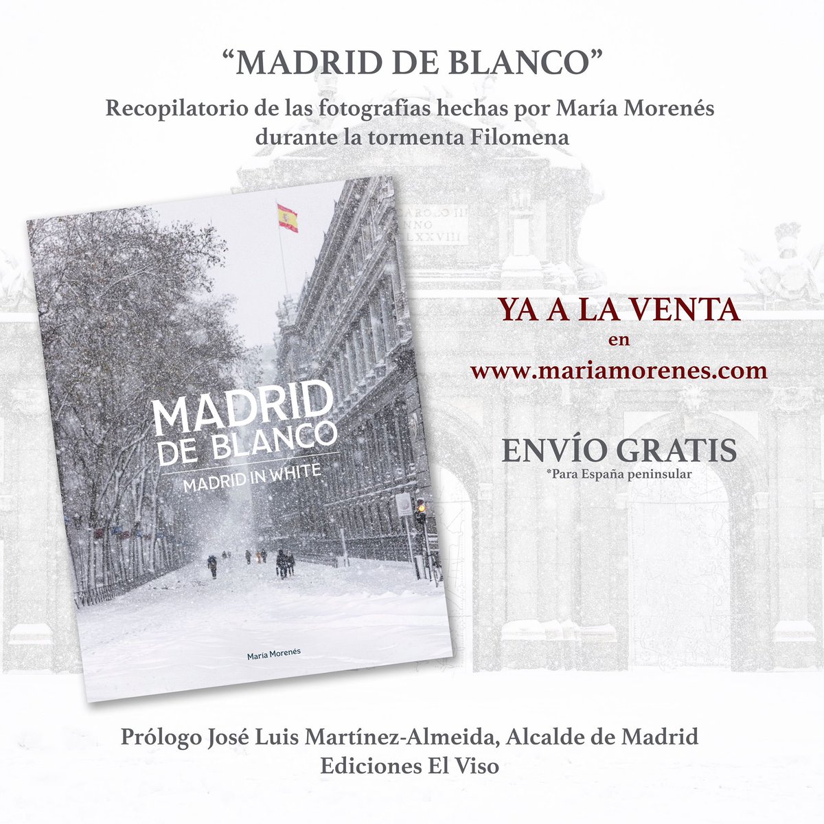 tere_mor's tweet photo. Ya está a la venta el libro “MADRID DE BLANCO”, un libro precioso con las fotografías que hizo María Morenés durante la tormenta #Filomena en #Madrid. ¡Un #regalo perfecto para estas Navidades! Me hacéis un favor y retwiteais? https://t.co/mIWMbnaGla