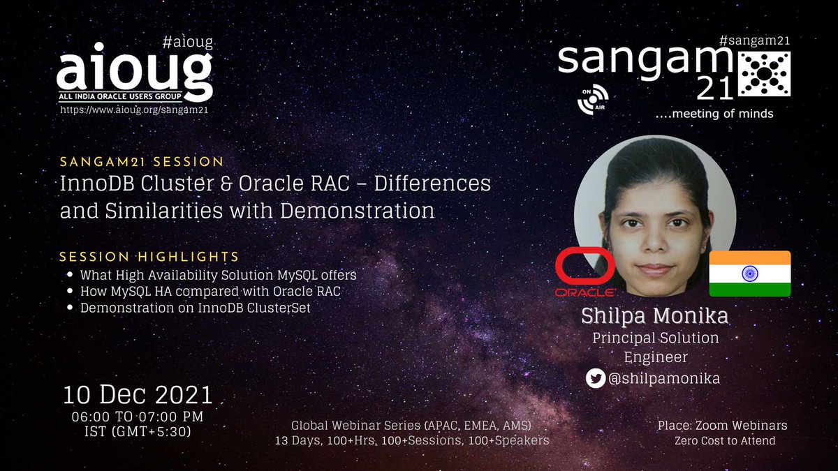 AIOUG's tweet photo. We are eagerly waiting to hear from Shilpa Monika @shilpamonika. Have you booked your seat yet ? Register Now https://t.co/2ZVxn3mxh9 @Oracle @OracleDatabase @Oracle_India @groundbreakers @oracleugs @oracleace #aioug #oraclecloud #oracleusers #oraclecustomers #OracleDevelopers https://t.co/ZhxOfpJbrr