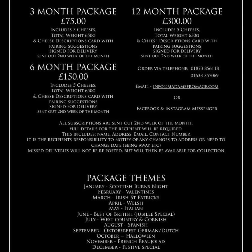 Updated menus taking us through to Xmas 🎄 
See thread for Delivery dates &amp; Collection available from Cwmbran.  
Abergavenny Collection available Daily.
Please call or message to order. 
Dates are steadily filling up!