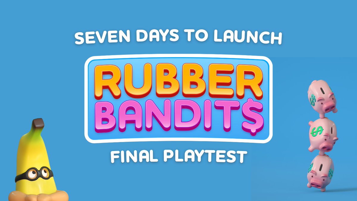 ThatBanditsGame's tweet photo. ✨ FINAL PLAYTEST ✨ 

The last playtest was BANANAS! Celebrate 7 days til launch with a FINAL chance to join 🍌

150 sets of 4 Playtest keys are up for grabs! 

To enter, follow us and RT this post + follow on Tiktok for an extra chance: https://t.co/6pST3145K7

Ready? GO! 💰🏃 https://t.co/gmXLqluNj9