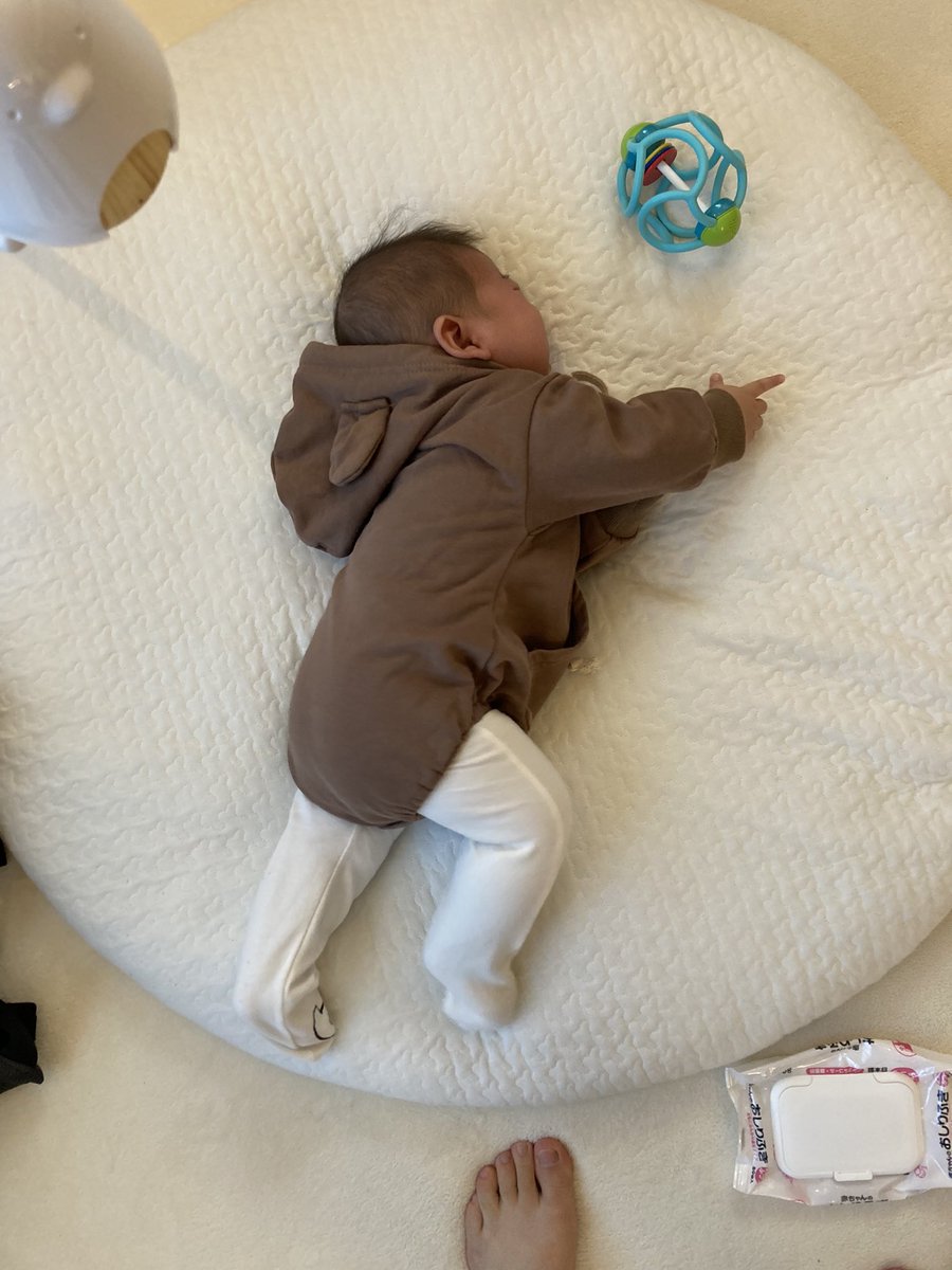 寝返り…?!あと、もう少し!!な感じが昨日で、今日は寝返りの練習気分じゃないよ〜って感じでした。 