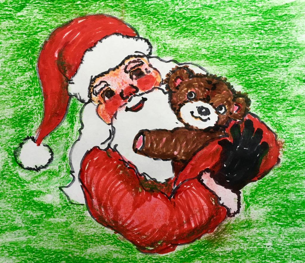 FightingWordsIE's tweet photo. It's beginning to be that time of year...in today's #TimeCapsule primary school story from Dublin, Santa goes to Hawaii with his best friend Gerald the Banana. 
But what happens when he mis-reads the note pinned to his teddy bear?
@DeptCulturelRL #100yearsproject #writetoright https://t.co/efJkBqeMci