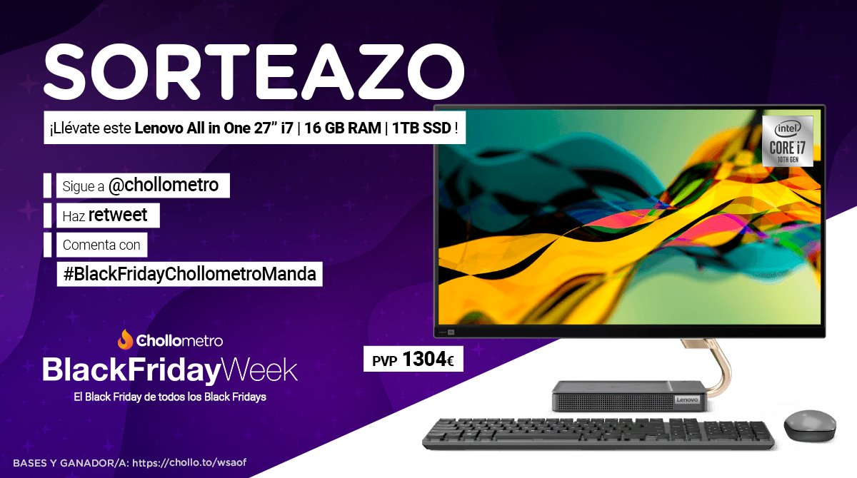 chollometro's tweet photo. SUPER SORTEAZO DE BLACK 💻💻💻
Para participar:
🏃 Seguir a Chollometro
🔁 Hacer retweet
✍️ Comentar con #BlackFridayChollometroManda diciendo para qué necesitas este premio

¡Llévate este pedazo de ordenador All in one valorado en una buena pasta! https://t.co/1hkMsUivvK