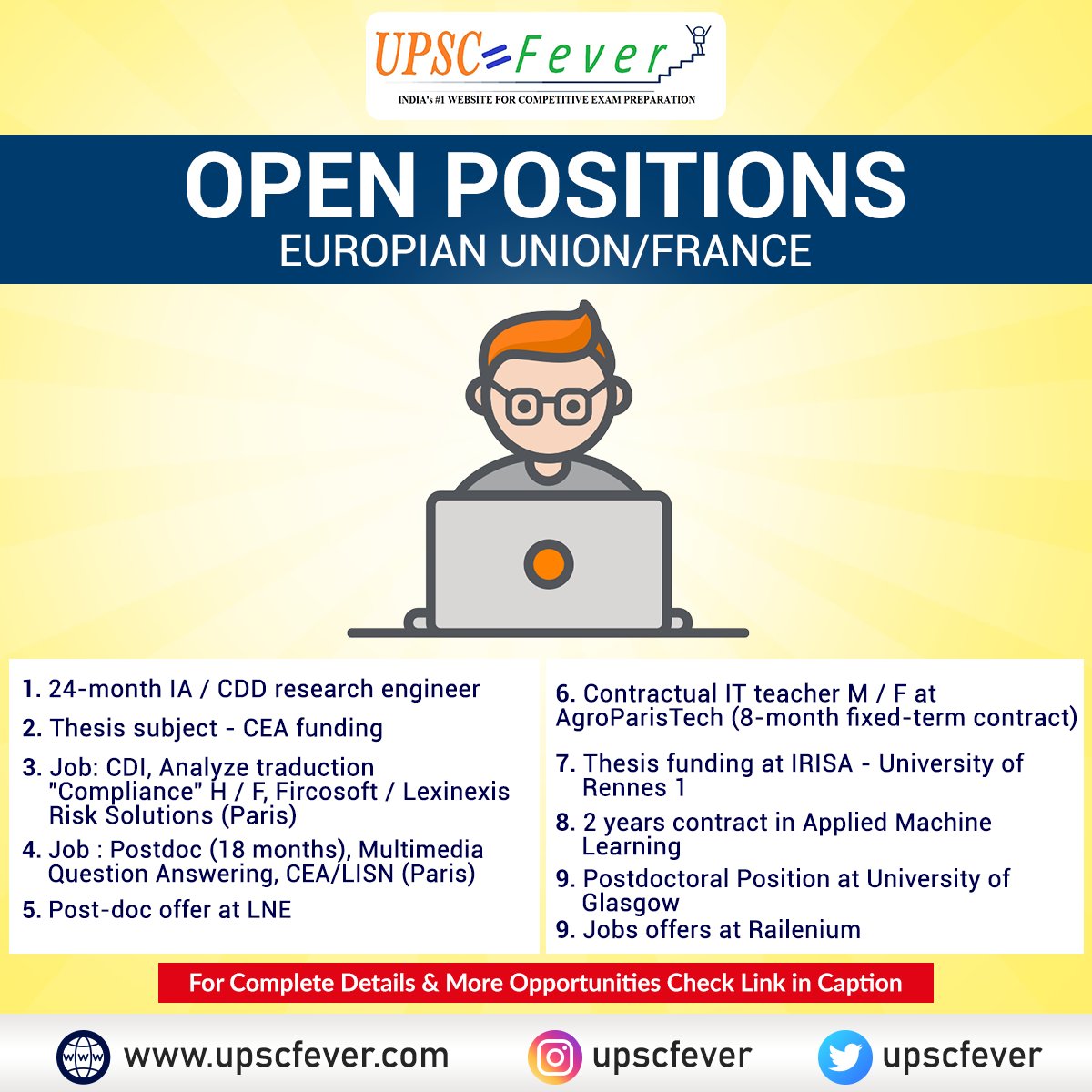 upscfever's tweet photo. Open positions - #EuropianUnion/ #France
https://t.co/nF33CRW3yk
π : https://t.co/1XCi1xQgY5
π Encyclopedia for all #CompetitiveExams
#UpscFever #jobs #jobsinabroad #LISN #LexinexisRiskSolutions #AppliedMachineLearning #LNE #AgroParisTech #UniversityofRennes1 #ML #AI https://t.co/34lqtXqQB1