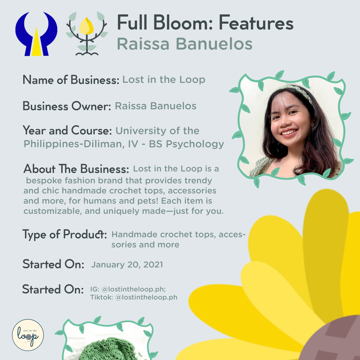 branchout_pugad's tweet photo. Lost in the Loop is a fashion brand by Raissa Banuelos from BS Psychology that provides trendy and chic handmade crochet tops, accessories and more, for humans and pets! Each item is customizable, and uniquely made—just for you. https://t.co/WVdPFgmKib