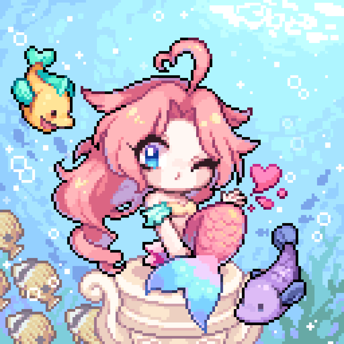 「Little mermaid 🌊✨
#pixelart #픽셀아트 #ドット絵」|아크네르/アクネル/Arkneruのイラスト