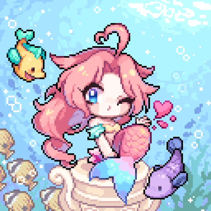 Little mermaid 🌊✨
#pixelart #픽셀아트 #ドット絵 