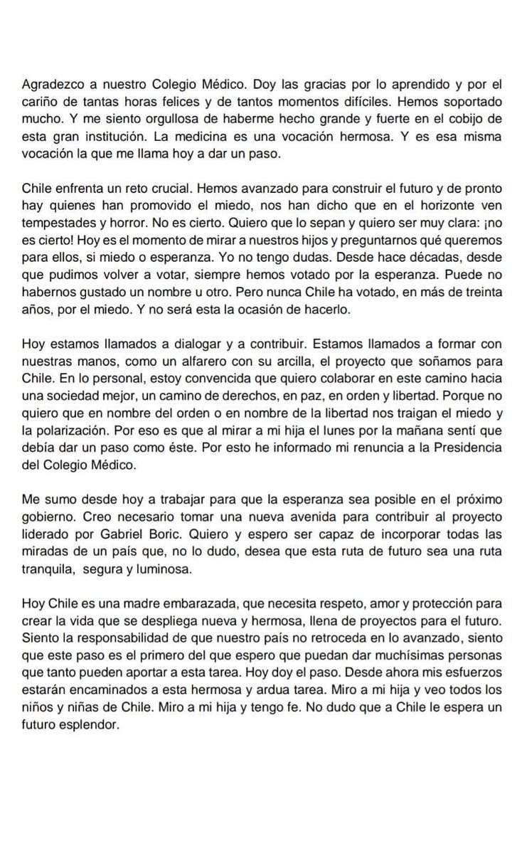 Mi discurso de despedida del <a href="/colmedchile/">Colegio Médico de Chile - Colmed Chile</a> “las cosas importantes nos exigen grandes sacrificios. Hoy siento que todo es clarísimo, que miro la cara de mi hija y sé lo que debo hacer” #BoricPresidente