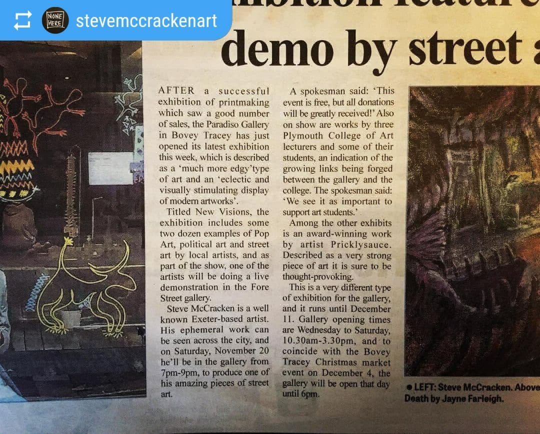 BoveyParadiso's tweet photo. Repost - Steve McCracken:
"Awesome little article in the @mdaupdates about the New Visions Exhibition at @boveyparadiso The exhibition is still running so check it out if you can!!! Sending out positive vibes. Peace & love as always folks!!!
💖🦅💖
#NONEHERE #brightenupyourday" https://t.co/NDsR9AGQO5