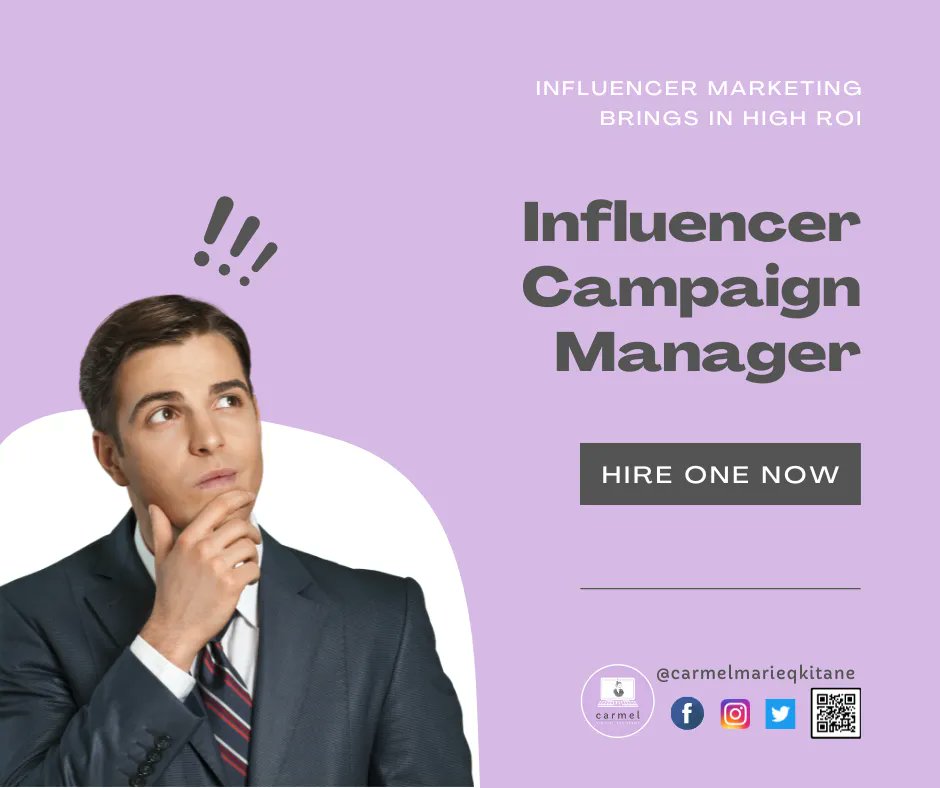 MarieKitane's tweet photo. Clients are often clueless in handling 🤳🏻 influencer marketing for their business.
We can help by finding influencers for you, assisting with contract negotiations, and tracking campaign success. Hire one now. Contact me @ 📧 carmel.marie.kitane@gmail.com. 
#influencermarketing https://t.co/SD3ji8zN1e