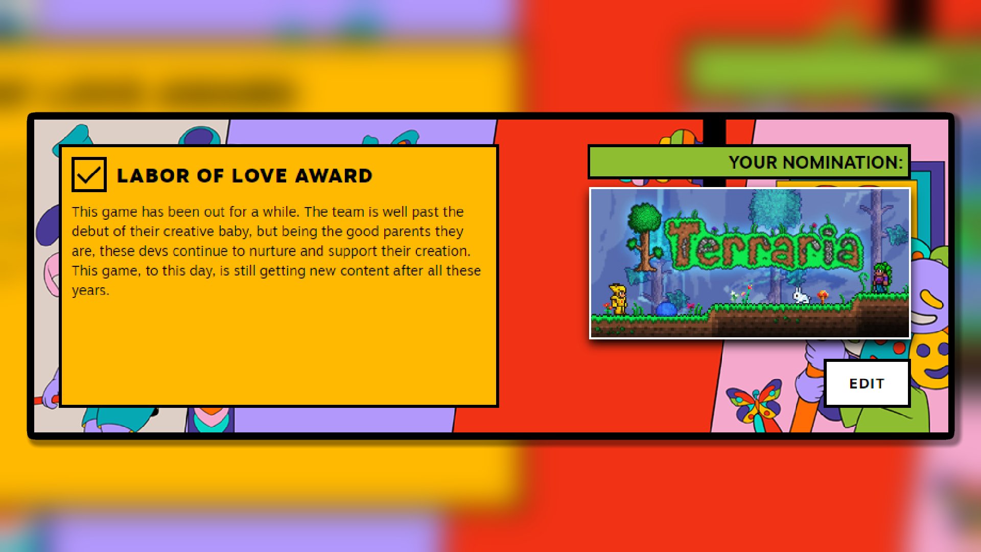 Steam :: Terraria :: Terraria Wins the 2021 Labor of Love Steam Award!