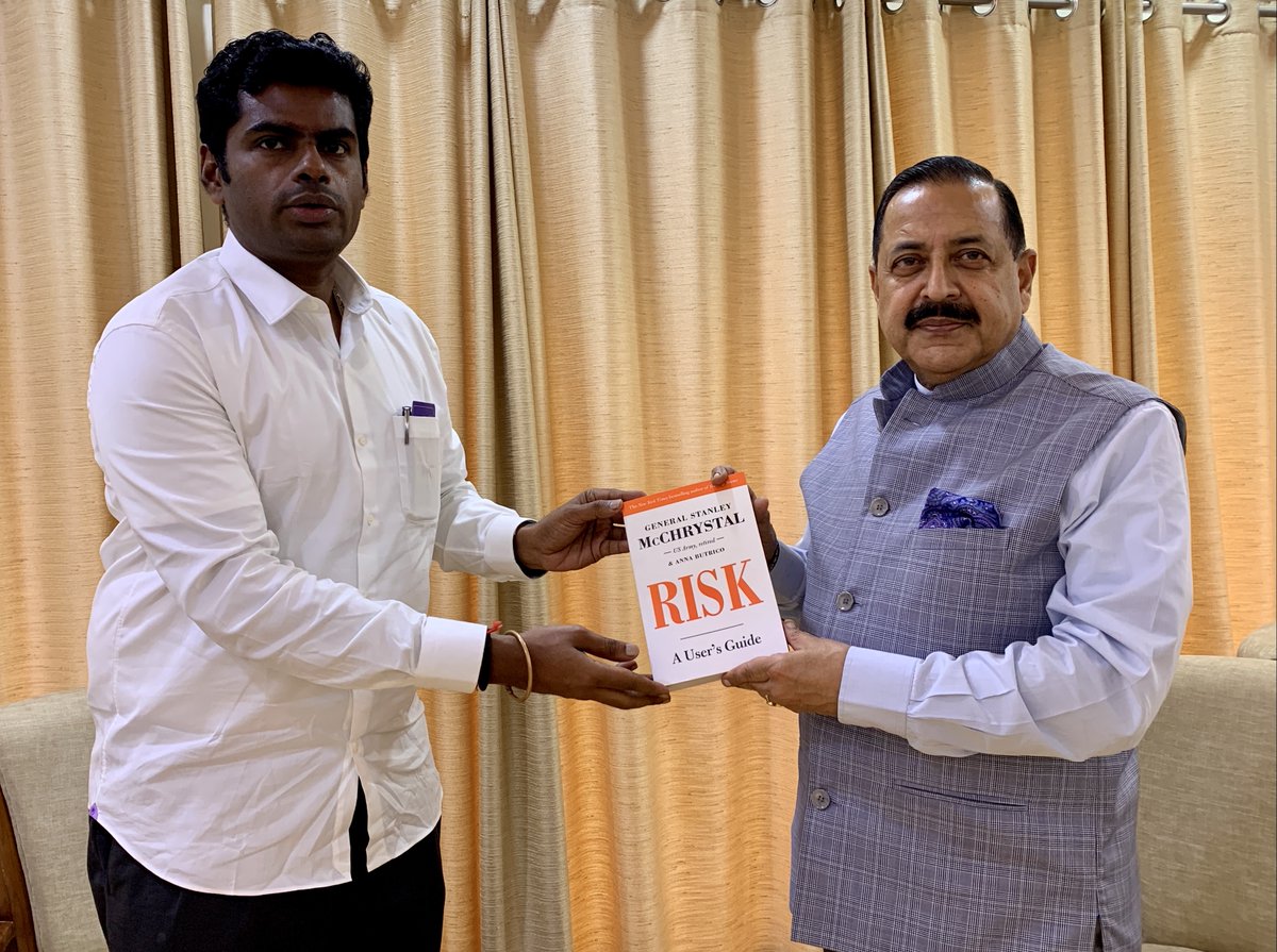 DrJitendraSingh's tweet photo. Always refreshing to meet Thiru Annamalai, the young and erudite #BJP State President of Tamil Nadu, who called on during his one day visit to Delhi. https://t.co/2Qc4sBhhrU
