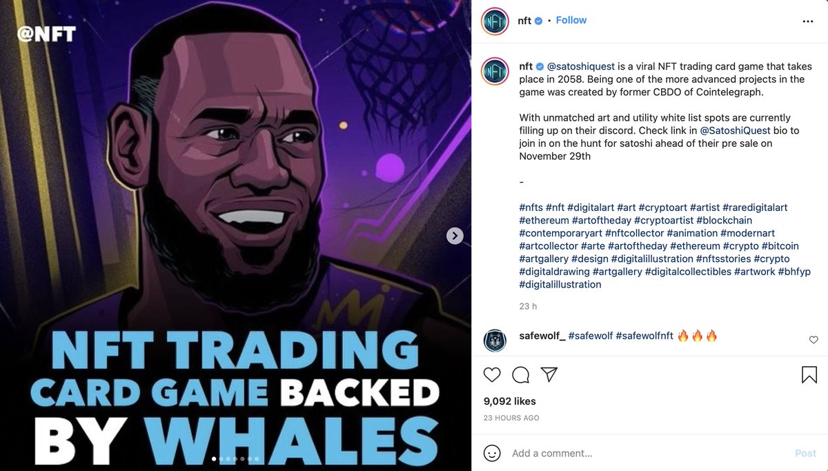 universesatoshi's tweet photo. SatoshiQuest #NFT was featured at one of the biggest and influential Instagram communities 🦸‍♂️

Moreover, we got crazy engagement, and our community added thousands of users 🚀🚀

We still have a few #whitelist slots available, join us
👉 https://t.co/xpFuAkVYwn https://t.co/5tn2Idwl9m