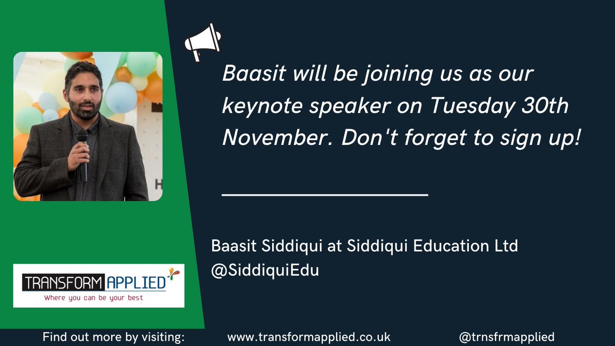 If you’re free on Tuesday 30th from 4pm, why not join the @TransformTrust team and our keynote speaker <a href="/SiddiquiEdu/">Baasit Siddiqui - Siddiqui Education Ltd</a> to share good practice which can be easily applied to your everyday classroom life.