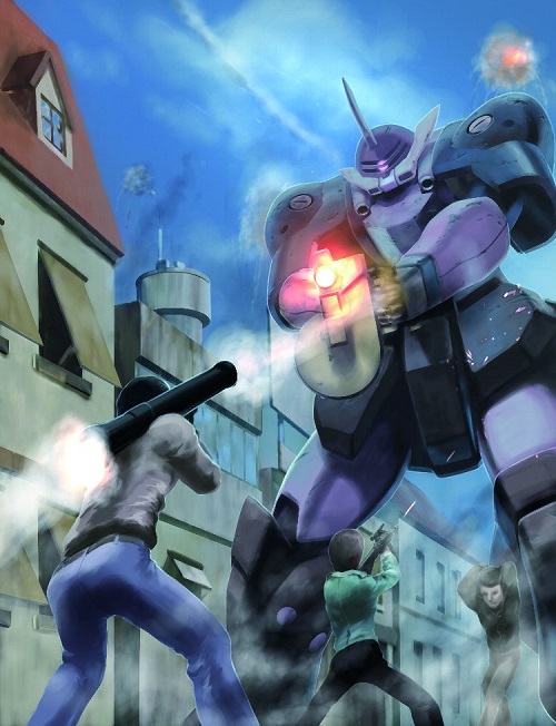 ガンダム モビルスーツ バイブル Gmb 通信 そんな第7次宇宙戦争のヒトコマを描いたイラストがこちら 地表に降下した宇宙革命軍の様子を描いていただきました イラストレーターはこちらも小鹿野宮城さんです ガンダム モビルスーツ バイブル 小鹿野