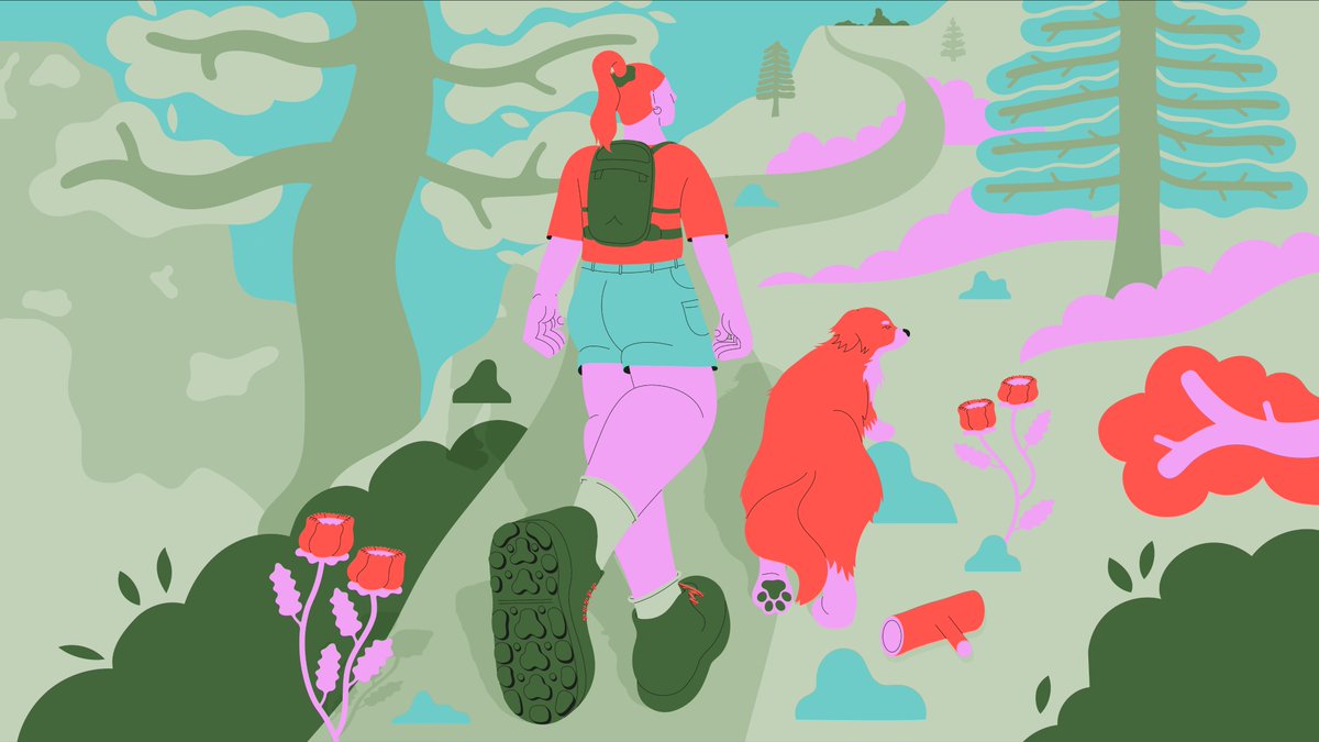 Hero banner illustration for <a href="/Thrillist/">Thrillist</a> article about microdosing

#illustration #editorialillustration #vectorillustration #adobeillustrator #microdosing #dog #hiking