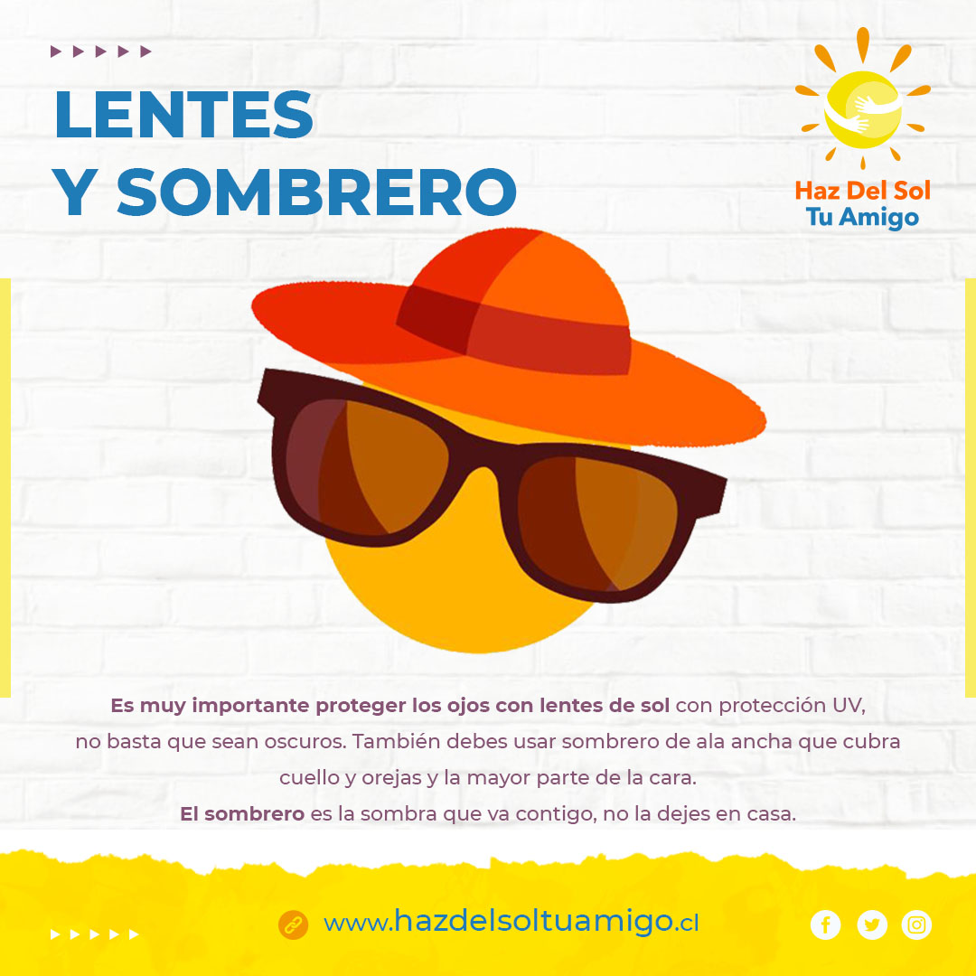 Sochidermv's tweet photo. 🔴 Lentes y Sombrero:
Es muy importante proteger los ojos con lentes de sol con protección UV, no basta que sean oscuros. 
También debes usar sombrero de ala ancha que cubra cuello y orejas y la mayor parte de la cara. El sombrero es la sombra que va contigo, no la dejes en casa https://t.co/MFoOtn32P2
