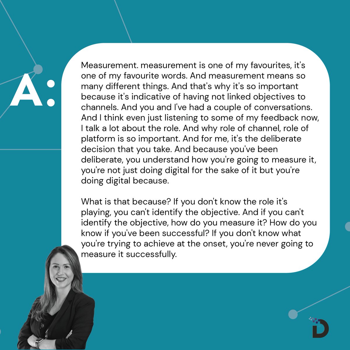 The_DMAT's tweet image. Clare Trafankowska, MD at iProsepect SA &amp;amp; Vizeum SA, believes that many marketers are struggling with measurement. Companies shouldn’t be “doing digital” because they know they should, but rather because it can create impact. 

Find from Clare : bit.ly/3xk1ieB