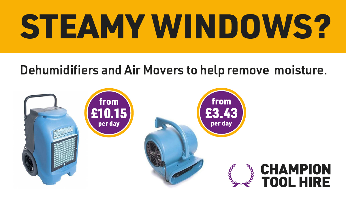 Our sales finishes on Tuesday so best get in quick. For example, save 20% on dehumidifiers and air movers to clear moisture. In fact, you can save 20% off ALL sales and hire from Mon-Thu (finishes end of November):

championtoolhire.co.uk/offers/