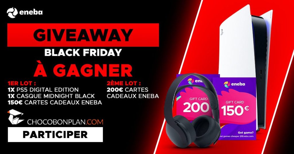 🎁#CONCOURS
1 Console PS5 Digital + Casque + 350 € de cartes PSN à gagner !
Pour participer :
- Suivre <a href="/ChocoBonPlan/">ChocoBonPlan</a> et <a href="/EnebaFr/">Eneba_FR</a> 
- RT ce Tweet

Augmenter vos chances
👉bit.ly/3xmBMVQ 

Black Friday Eneba (PSN)
👉chocobp.com/cartesPSN

2 gagnants (1er Lot / 2ème Lot)