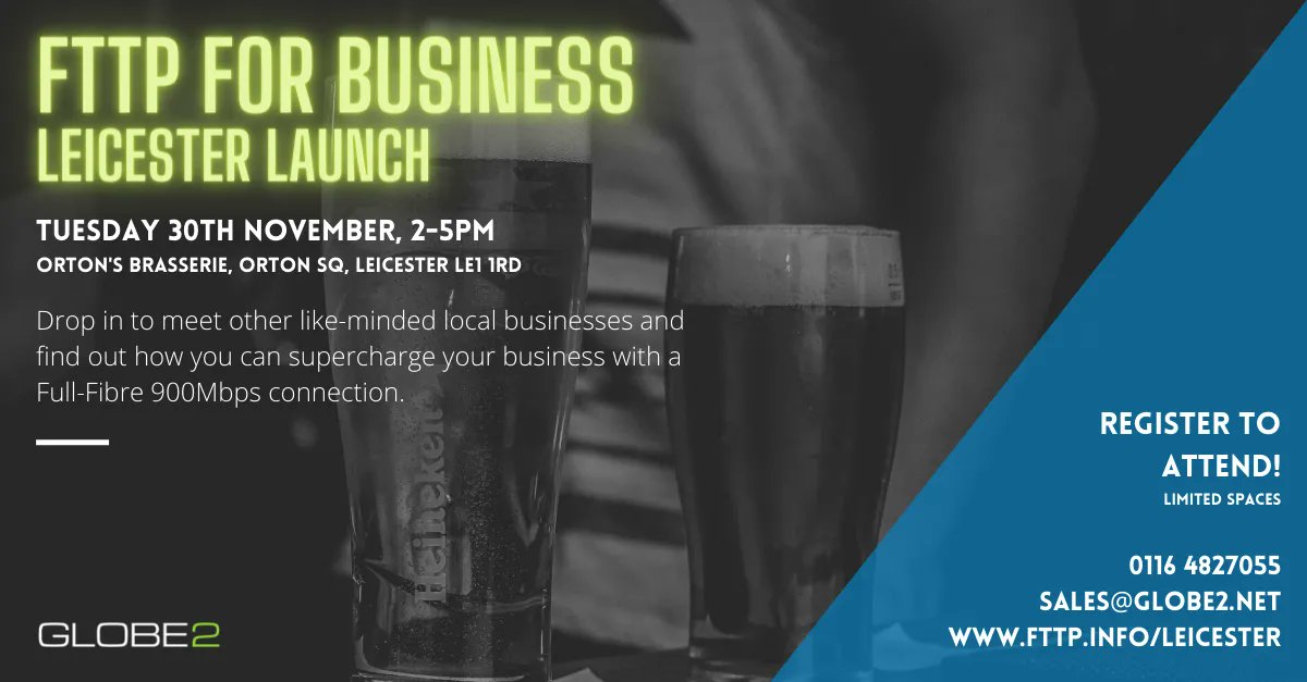 We will be in #Leicester tomorrow raising awareness about a new Full-Fibre #businessbroadband service and invite local businesses to our Launch Event next week.

For more information about the event visit: fttp.info/fttp-leicester…