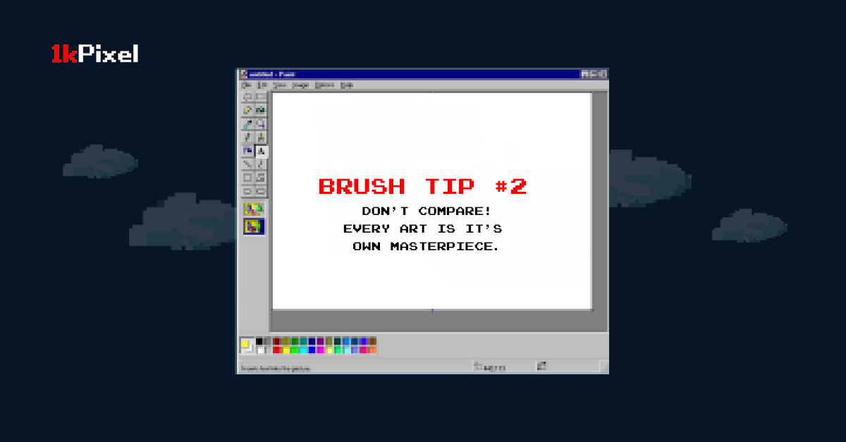1kPixel's tweet photo. Need to recharge your creative cells?
Stop comparing your artwork to others!
If this #BrushTip worked, RT to share with your #artist friends.
#PixelArt #NFTCommunity #NFTTwitter #CryptoArt #BrushTip #1KPixel #NFTs https://t.co/XDIR7sZyz0