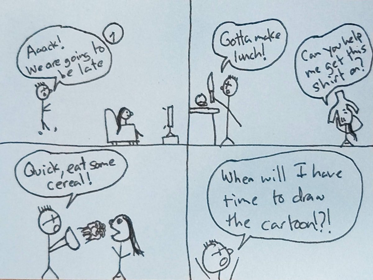 brianwashereart's tweet photo. being late gives me anxiety. the mornings when I forgot to do the cartoon are the worst.  this was one of those mornings. #cartoon #comic #cute #family #fun #funny #lunchbox #late #ontime #rush #anxiety #allegrophobia https://t.co/tHbR5PROdj