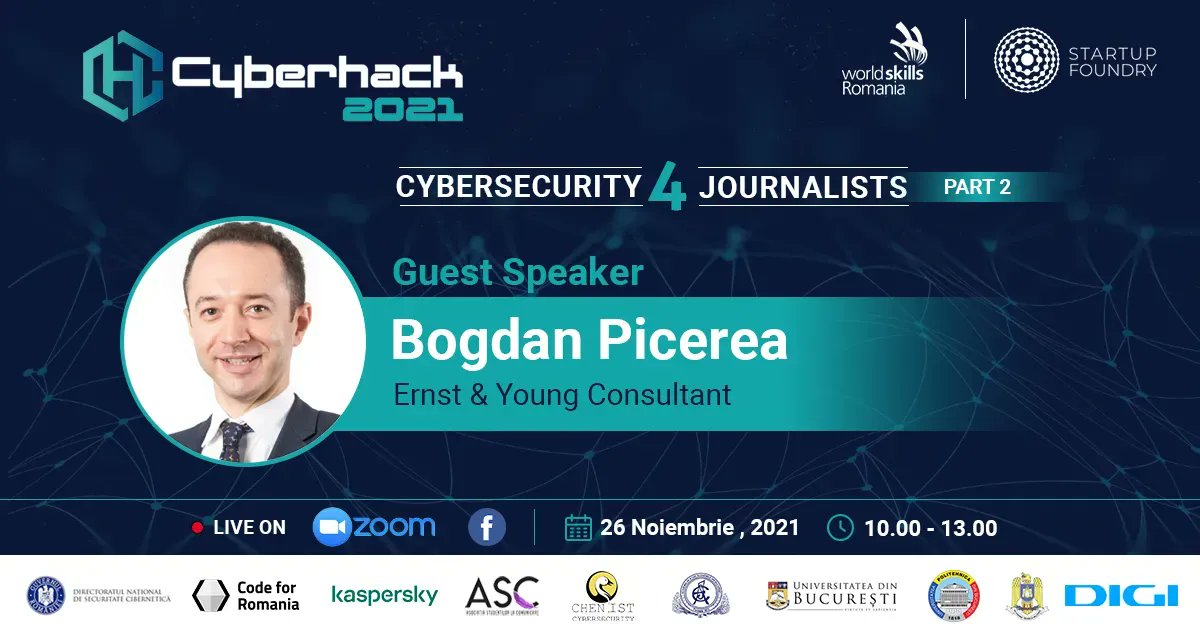 👾 În cadrul workshop-ului #CyberSecurity 4 Journalists l-am invitat pe Bogdan Picerea, Consultant EY, să ne explice ce facem în cazul bypass-ului autentificării cu 2 factori!

👉 Vă așteptăm mâine pe Zoom: buff.ly/3nSnWYw, și Facebook Live pe pagina #StartupFoundry!
